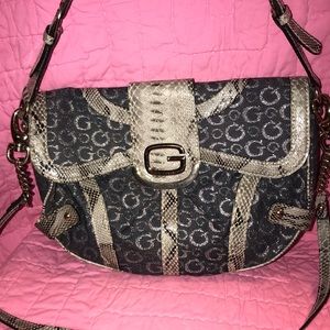 Guess denim and silver purse